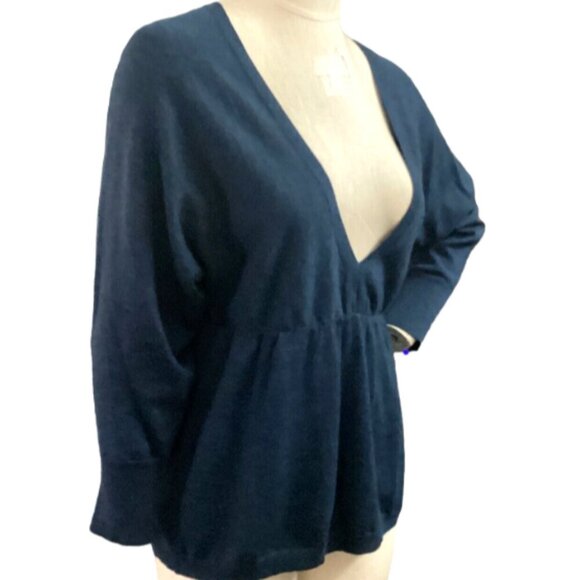 Ann Taylor LOFT V-Neck Merino Wool-Acrylic-Cashmere Sweater Knit Top M Blue 184M - Picture 5 of 9